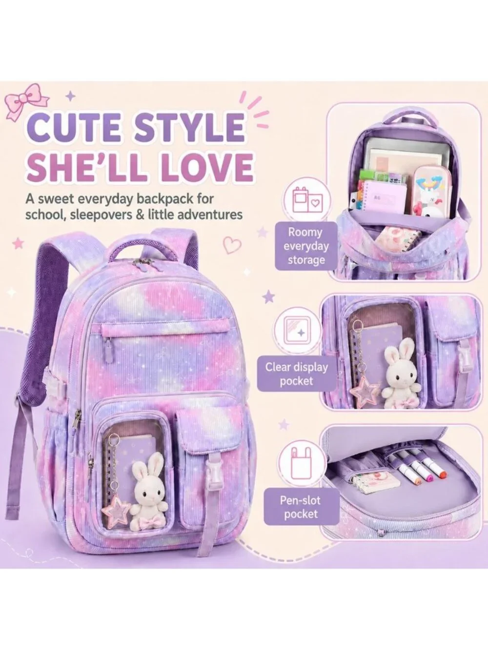 Cute Corduroy Kids Backpack for Girls | Stylish School Bag + 40 oz Tumbler Set